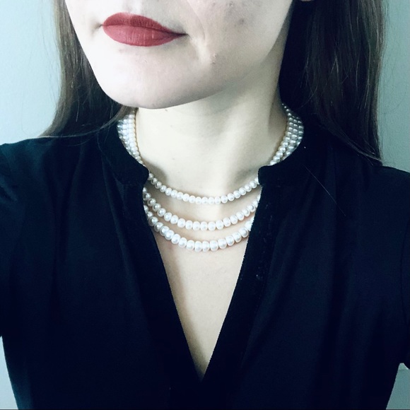 3 Strand Pearl 14k Yellow Gold String Necklace - Picture 2 of 3